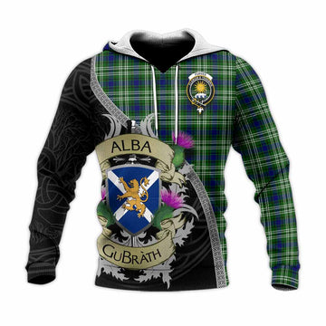 Purves Tartan Family Crest Knitted Hoodie Lion Rampant Royal Thistle Shield Celtic Inspired