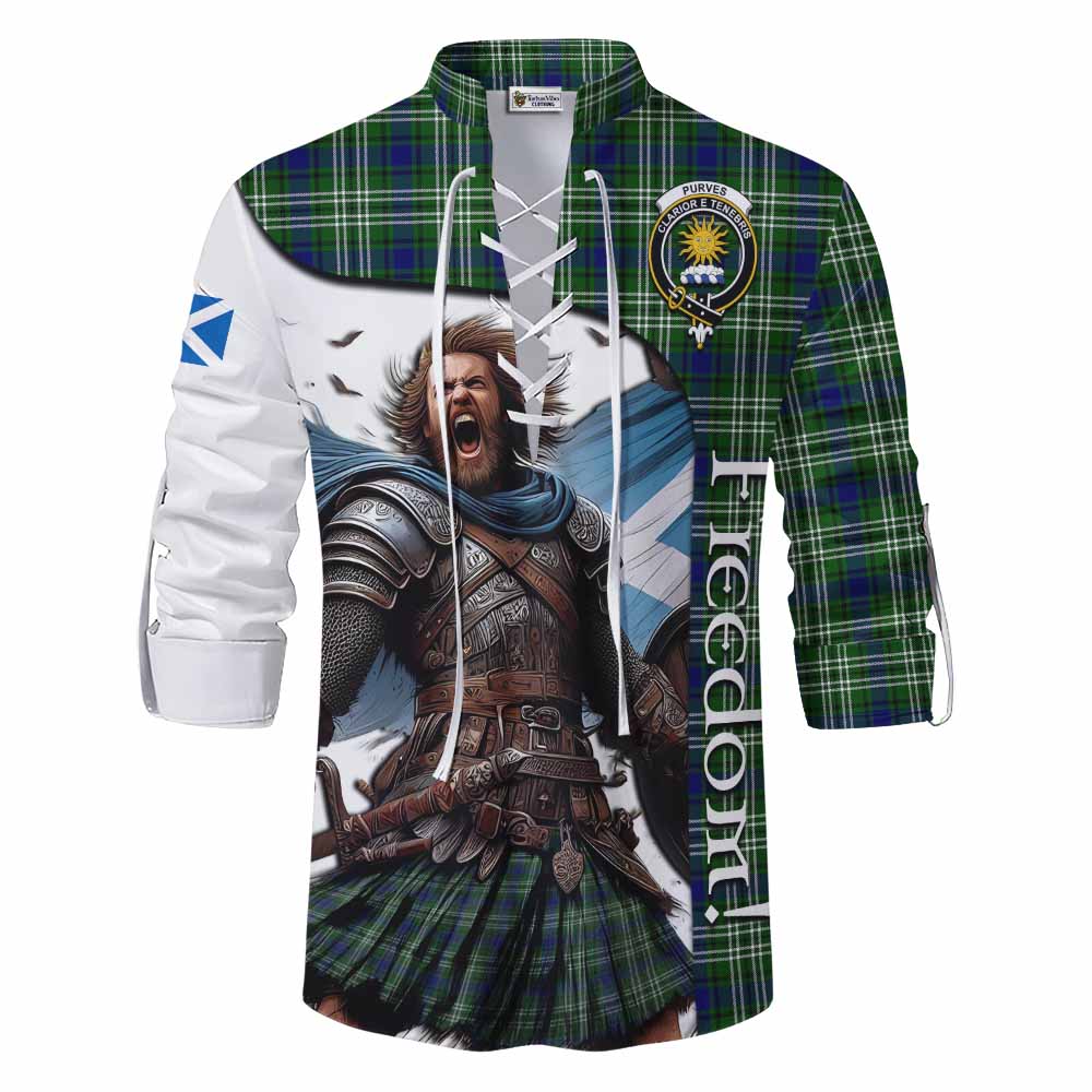 Tartan Vibes Clothing Purves Crest Tartan Ghillie Kilt Shirt Inspired by the Freedom of Scottish Warrior