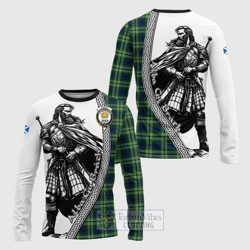 Purves Tartan Clan Crest Long Sleeve T-Shirt with Highlander Warrior Celtic Style