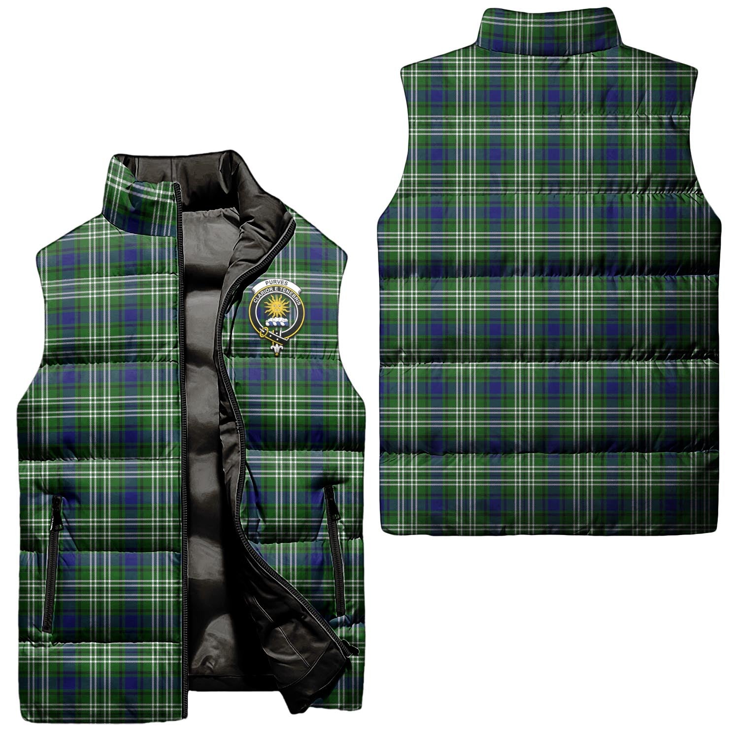 Purves Tartan Sleeveless Puffer Jacket with Family Crest Unisex - Tartanvibesclothing