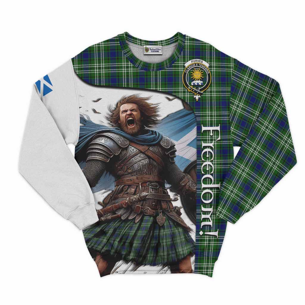 Tartan Vibes Clothing Purves Crest Tartan Sweatshirt Inspired by the Freedom of Scottish Warrior