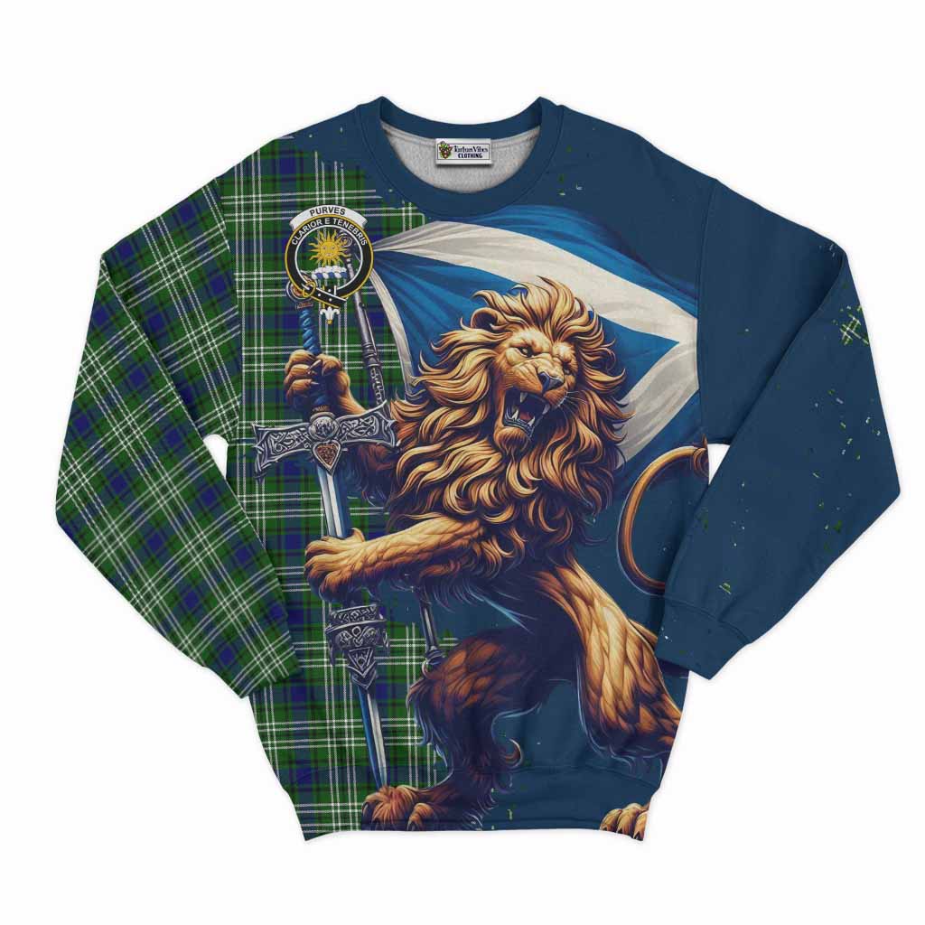 Tartan Vibes Clothing Purves Tartan Family Crest Sweatshirt with Scottish Majestic Lion