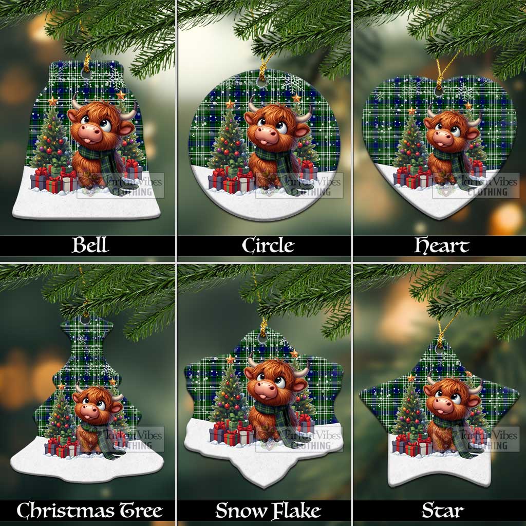 Tartan Vibes Clothing Purves Tartan Christmas Ceramic Ornament with Adorable Highland Coo