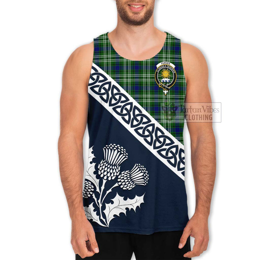 Tartan Vibes Clothing Purves Tartan Men's Tank Top Featuring Thistle and Scotland Map