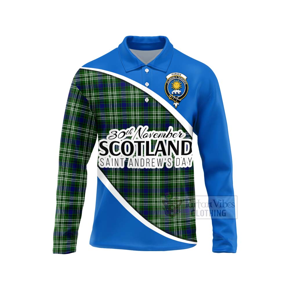 Tartan Vibes Clothing Purves Family Crest Tartan Long Sleeve Polo Shirt Celebrate Saint Andrew's Day in Style