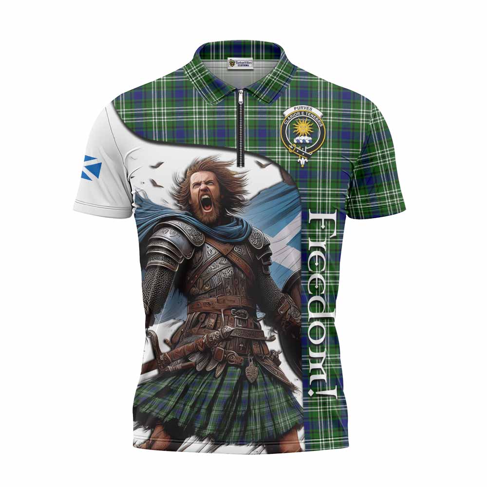 Tartan Vibes Clothing Purves Crest Tartan Zipper Polo Shirt Inspired by the Freedom of Scottish Warrior