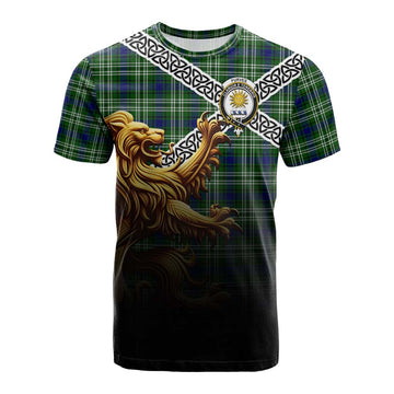 Purves Crest Tartan Cotton T-shirt with Golden Lion Emblem Celtic Style Kid's Shirt - Tartan Vibes Clothing
