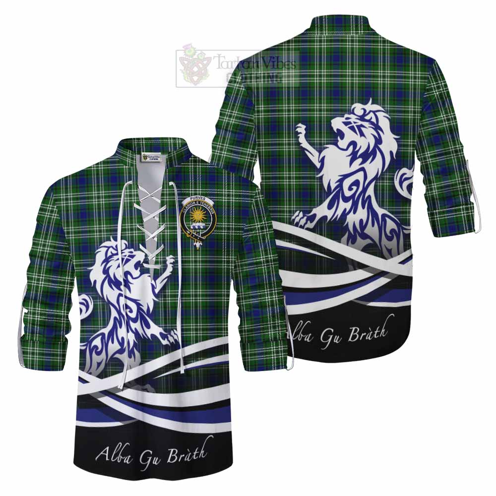 Tartan Vibes Clothing Purves Tartan Ghillie Kilt Shirt with Alba Gu Brath Regal Lion Emblem