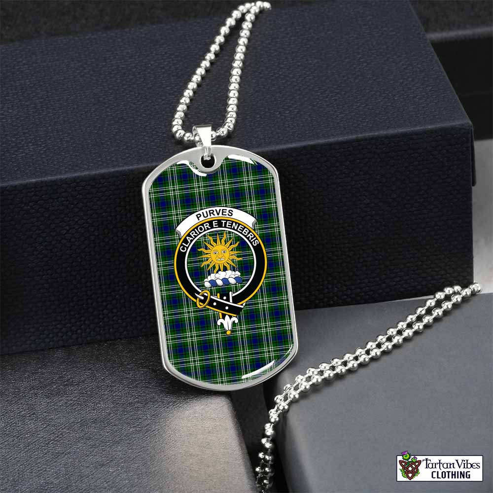 Tartan Vibes Clothing Purves Tartan Dog Tag Necklace with Family Crest