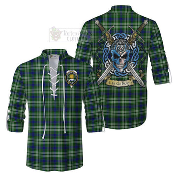 Purves Tartan Ghillie Kilt Shirt with Family Crest Celtic Skull Style