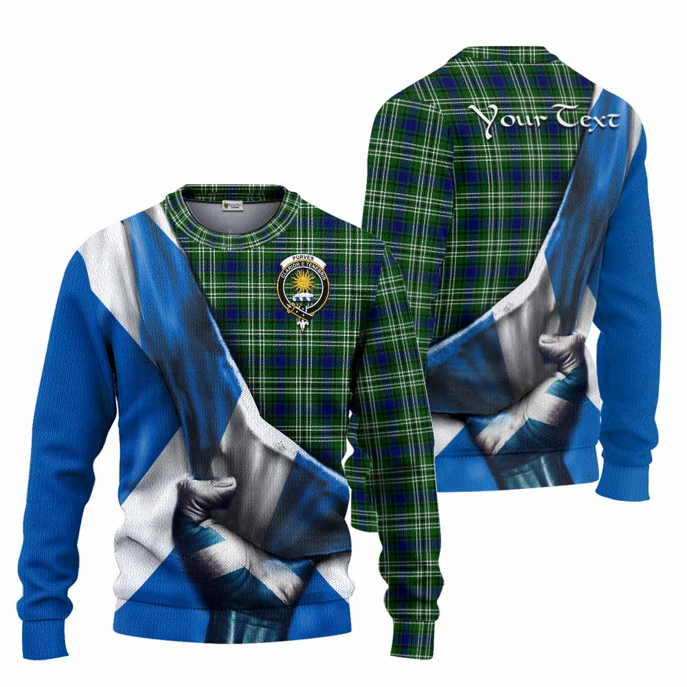 Tartan Vibes Clothing Purves Tartan Knitted Sweater with Family Crest Scotland Patriotic Style