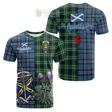 Purves Tartan Cotton T-shirt Happy St. Andrew's Day Half Tartan Style