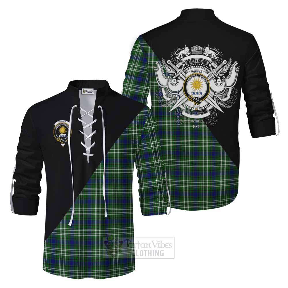 Tartan Vibes Clothing Purves Tartan Ghillie Kilt Shirt with Family Crest and Military Logo Style