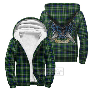 Purves Tartan Sherpa Hoodie with Family Crest Celtic Skull Style