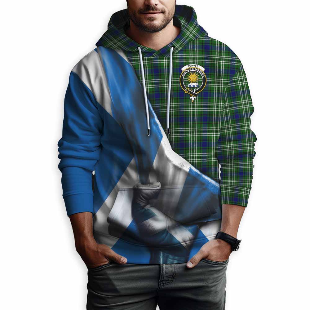 Tartan Vibes Clothing Purves Tartan Hoodie with Family Crest Scotland Patriotic Style