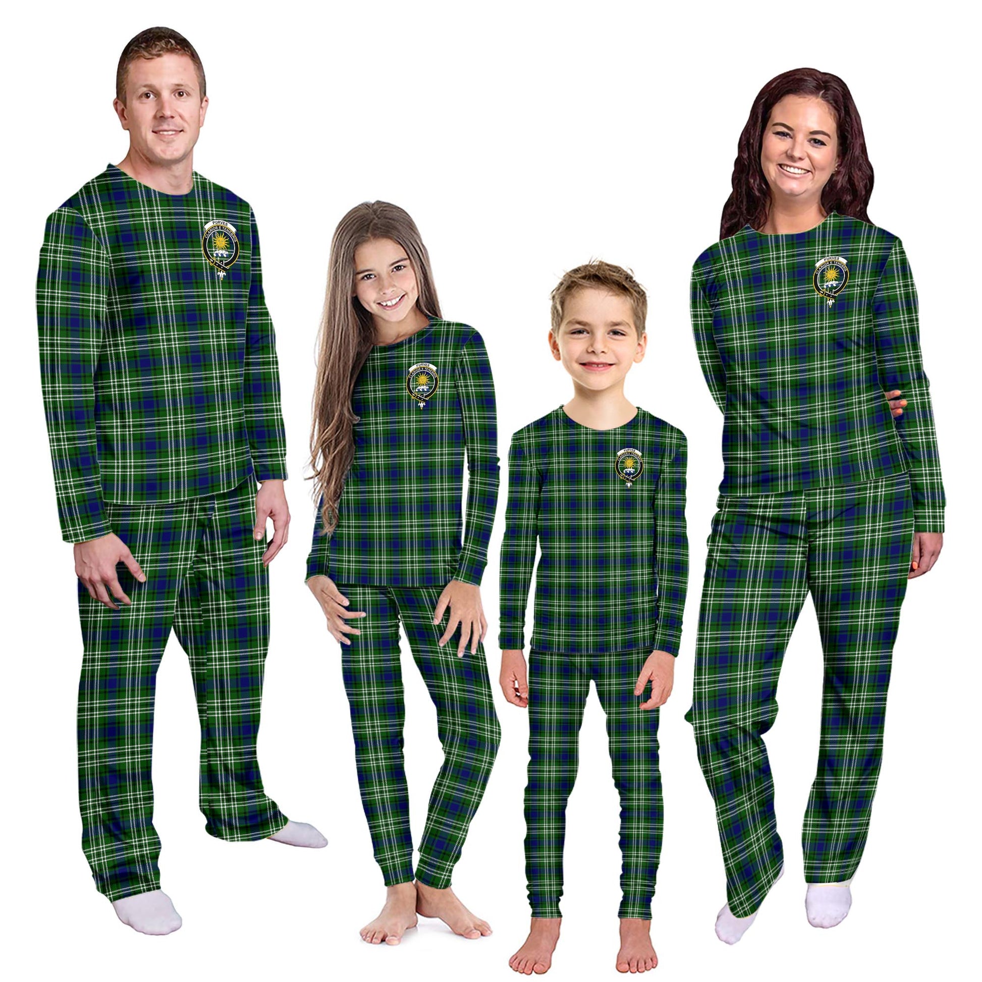 Purves Tartan Pajamas Family Set with Family Crest - Tartanvibesclothing