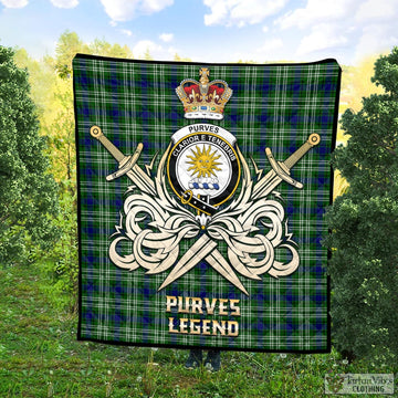 Purves Tartan Quilt with Clan Crest and the Golden Sword of Courageous Legacy