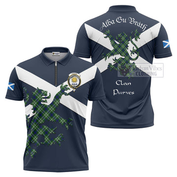 Purves Tartan Lion Rampant Zipper Polo Shirt Proudly Display Your Heritage with Alba Gu Brath and Clan Name