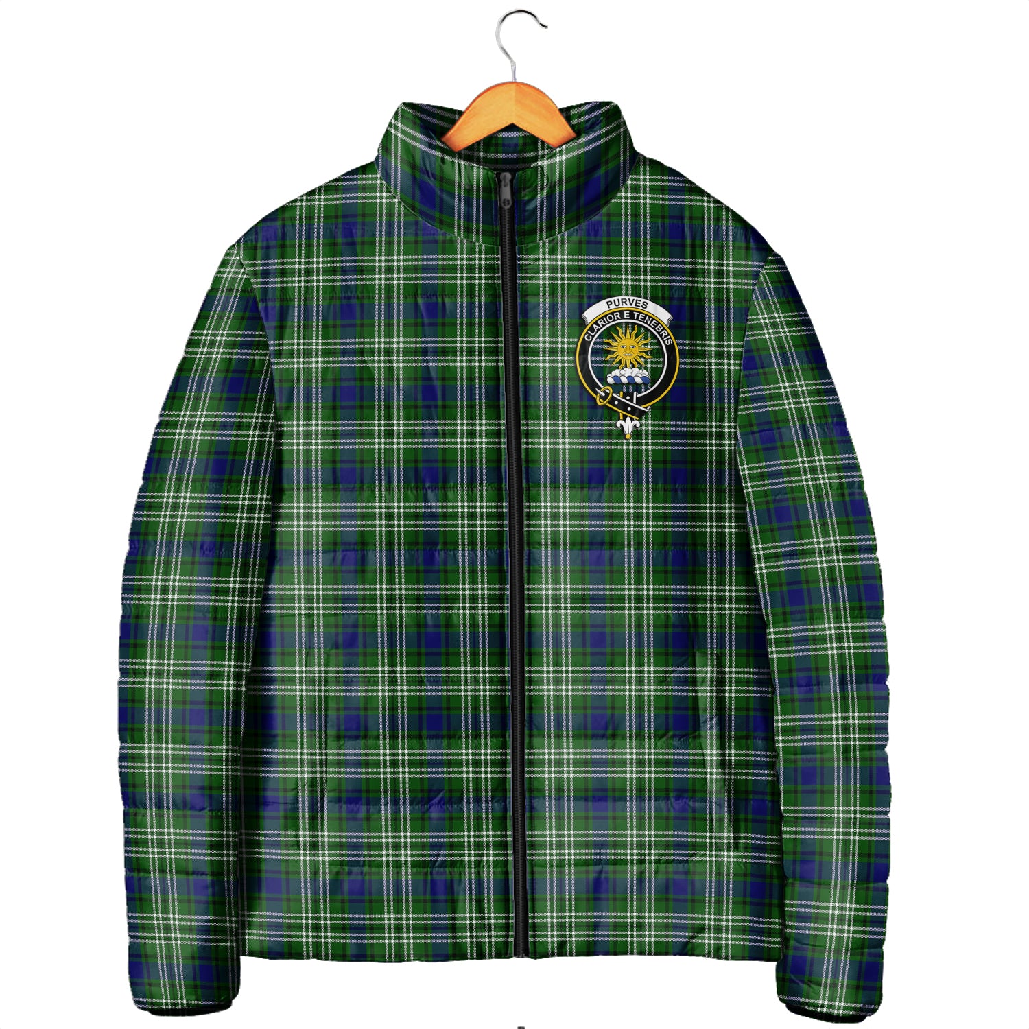 Purves Tartan Padded Jacket with Family Crest Men's Padded Jacket - Tartan Vibes Clothing