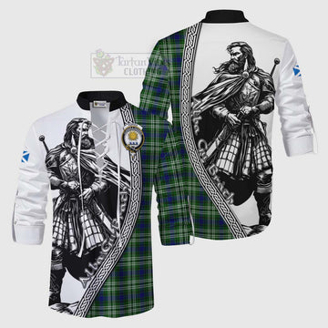 Purves Tartan Clan Crest Ghillie Kilt Shirt with Highlander Warrior Celtic Style