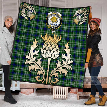 Purves Tartan Quilt with Family Crest and Golden Thistle Style