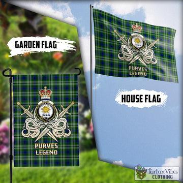 Purves Tartan Flag with Clan Crest and the Golden Sword of Courageous Legacy