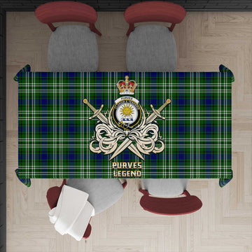 Purves Tartan Tablecloth with Clan Crest and the Golden Sword of Courageous Legacy