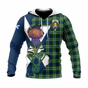 Purves Tartan Family Crest Knitted Hoodie Scottish Thistle Celtic Inspired