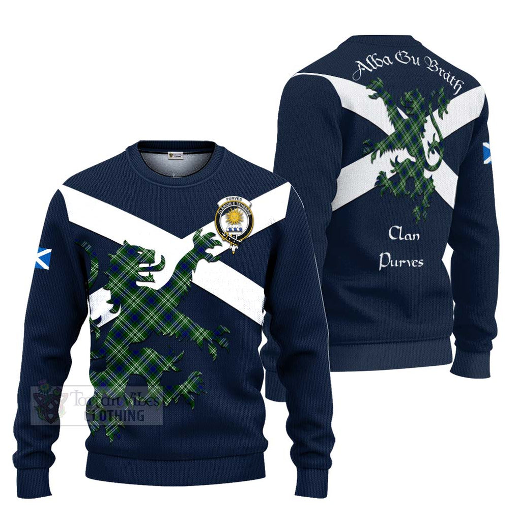 Tartan Vibes Clothing Purves Tartan Lion Rampant Knitted Sweater – Proudly Display Your Heritage with Alba Gu Brath and Clan Name