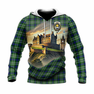 Purves Tartan Family Crest Knitted Hoodie with Scottish Ancient Castle Style