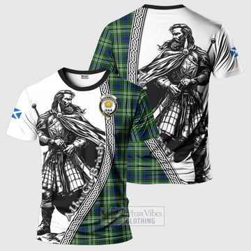 Purves Tartan Clan Crest T-Shirt with Highlander Warrior Celtic Style