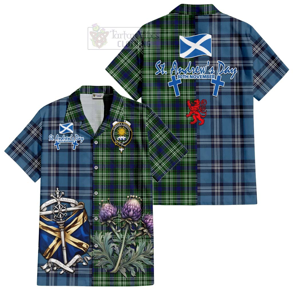 Tartan Vibes Clothing Purves Tartan Short Sleeve Button Shirt Happy St. Andrew's Day Half Tartan Style