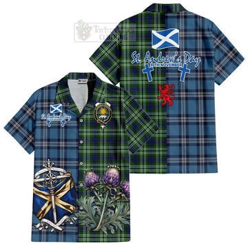 Purves Tartan Short Sleeve Button Shirt Happy St. Andrew's Day Half Tartan Style