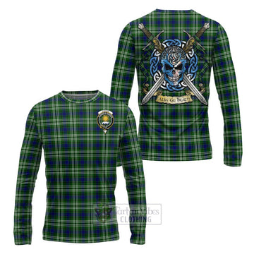 Purves Tartan Long Sleeve T-Shirt with Family Crest Celtic Skull Style