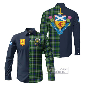 Purves Tartan Long Sleeve Button Shirt Alba with Scottish Lion Royal Arm Half Style