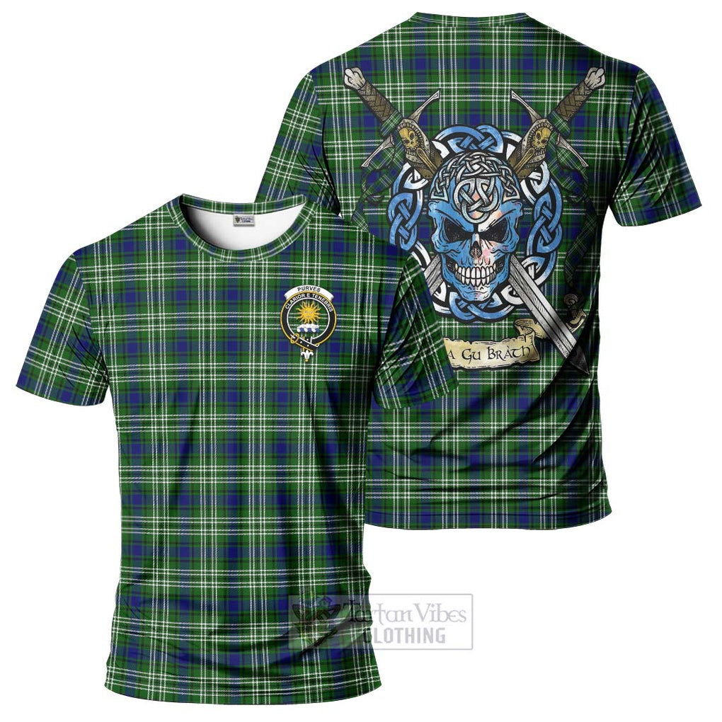 Tartan Vibes Clothing Purves Tartan T-Shirt with Family Crest Celtic Skull Style