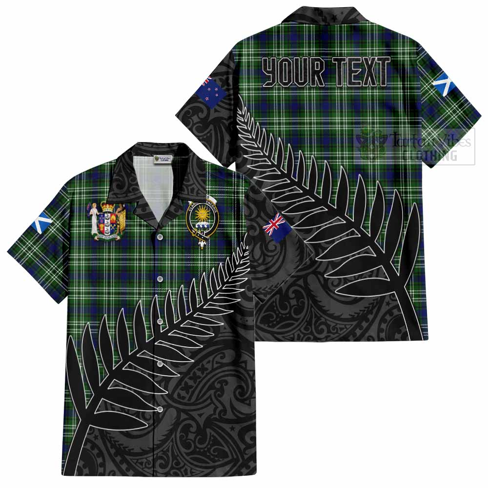 Tartan Vibes Clothing Purves Crest Tartan Short Sleeve Button Shirt with New Zealand Silver Fern Half Style