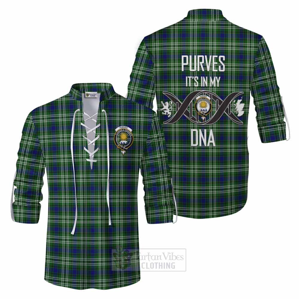 Tartan Vibes Clothing Purves Tartan Ghillie Kilt Shirt with Family Crest DNA In Me Style