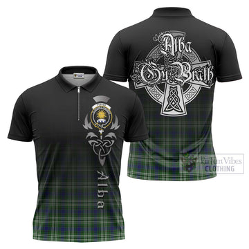 Purves Tartan Zipper Polo Shirt Featuring Alba Gu Brath Family Crest Celtic Inspired Unisex - Tartan Vibes Clothing