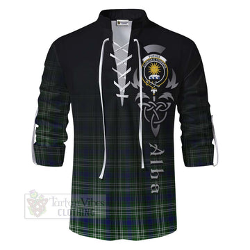 Purves Tartan Ghillie Kilt Shirt Featuring Alba Gu Brath Family Crest Celtic Inspired