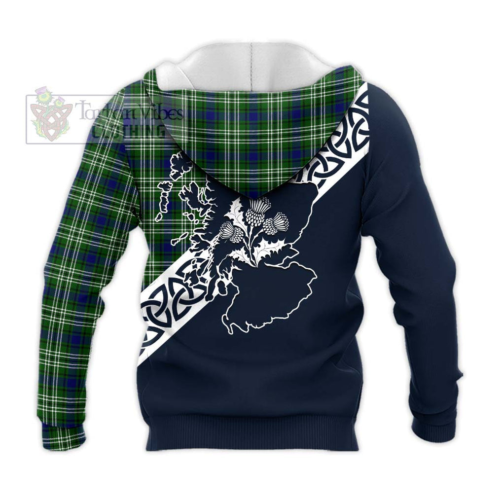 Tartan Vibes Clothing Purves Tartan Knitted Hoodie Featuring Thistle and Scotland Map