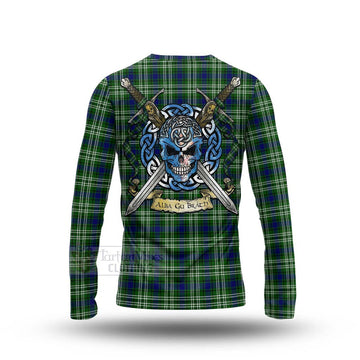 Purves Tartan Long Sleeve T-Shirt with Family Crest Celtic Skull Style