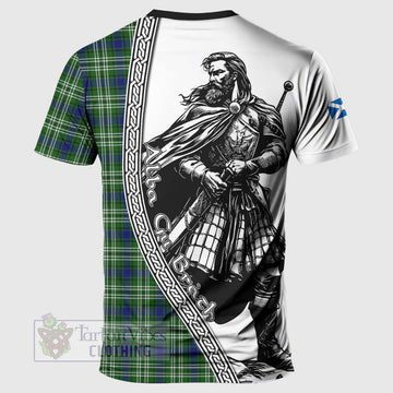 Purves Tartan Clan Crest T-Shirt with Highlander Warrior Celtic Style