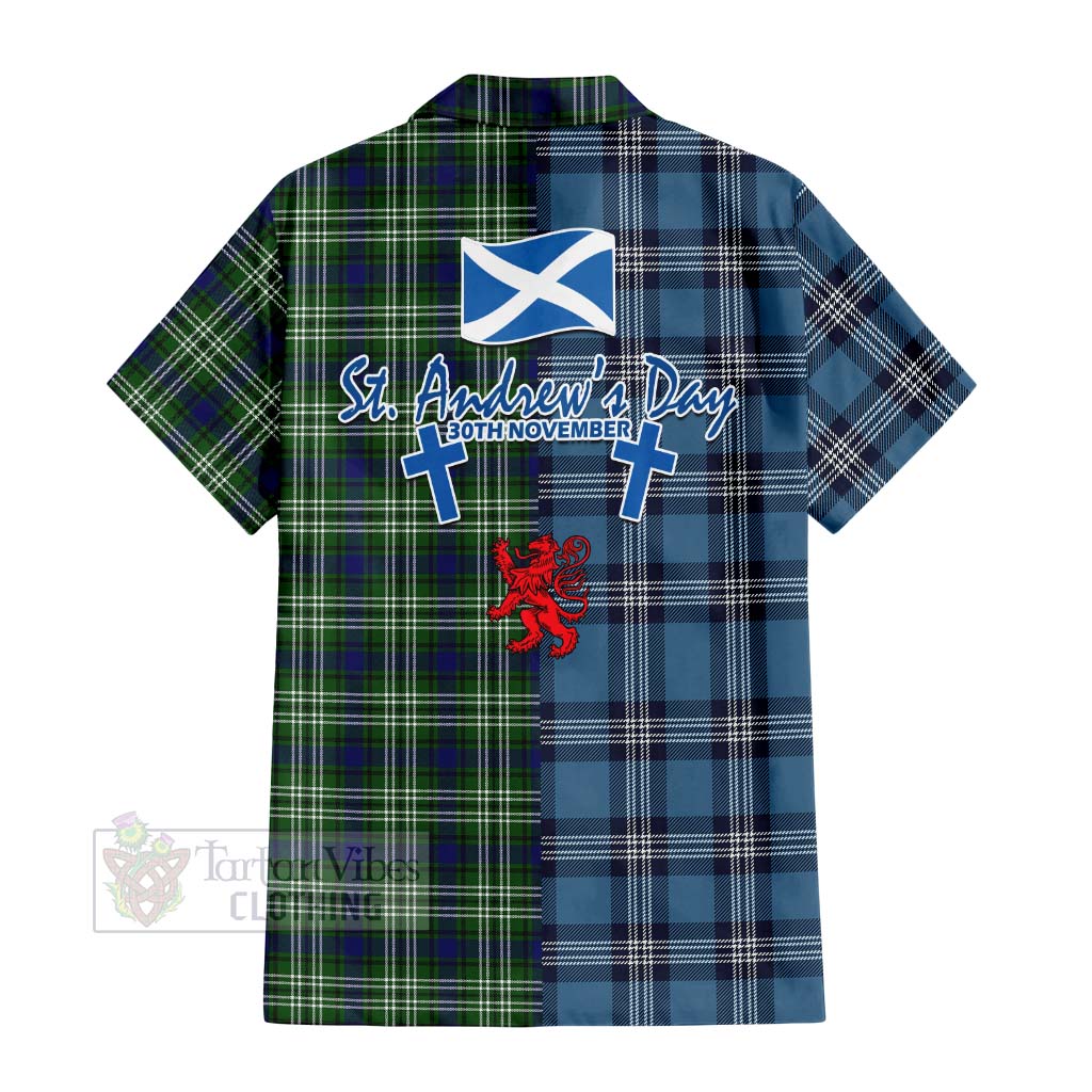 Tartan Vibes Clothing Purves Tartan Short Sleeve Button Shirt Happy St. Andrew's Day Half Tartan Style