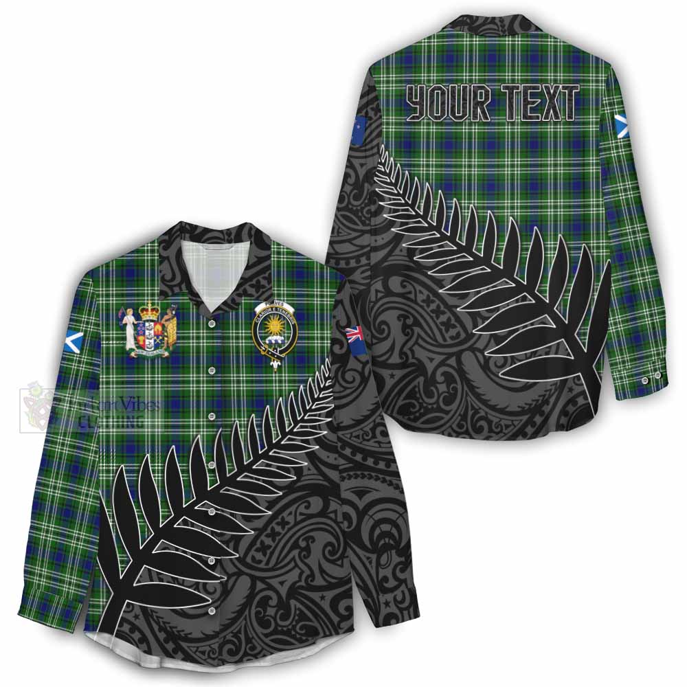 Tartan Vibes Clothing Purves Crest Tartan Women's Casual Shirt with New Zealand Silver Fern Half Style