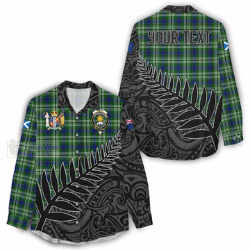 Purves Crest Tartan Women's Casual Shirt with New Zealand Silver Fern Half Style