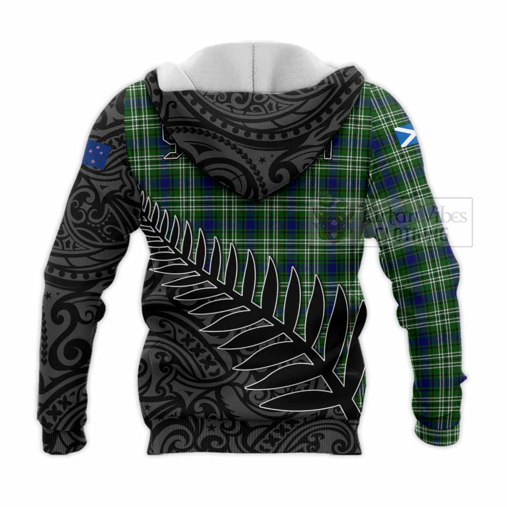 Tartan Vibes Clothing Purves Crest Tartan Knitted Hoodie with New Zealand Silver Fern Half Style