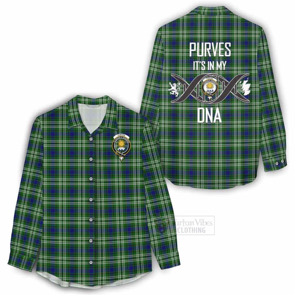 Tartan Vibes Clothing Purves Tartan Women's Casual Shirt with Family Crest DNA In Me Style