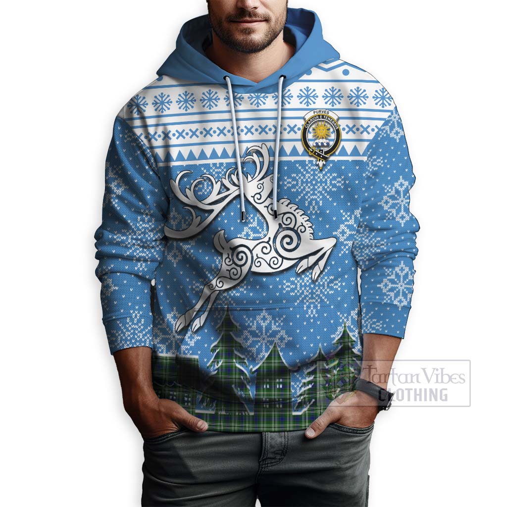 Tartan Vibes Clothing Purves Clan Christmas Hoodie Celtic Reindeer Style