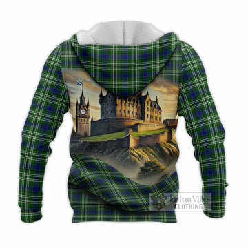 Purves Tartan Family Crest Knitted Hoodie with Scottish Ancient Castle Style